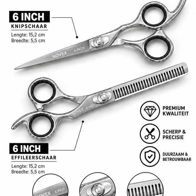 Novex Kappersschaar Set 6 Inch – Zilver
