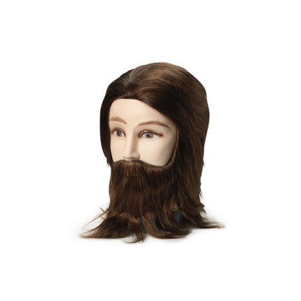 Practice head Carl hair + beard 20 cm dark brown real hair