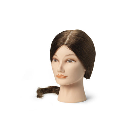 Emily training head, 100% real hair, dark brown, 45/50 cm
