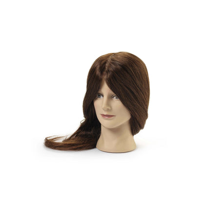 Ellen training head, 100% real hair, dark brown, 45/50 cm